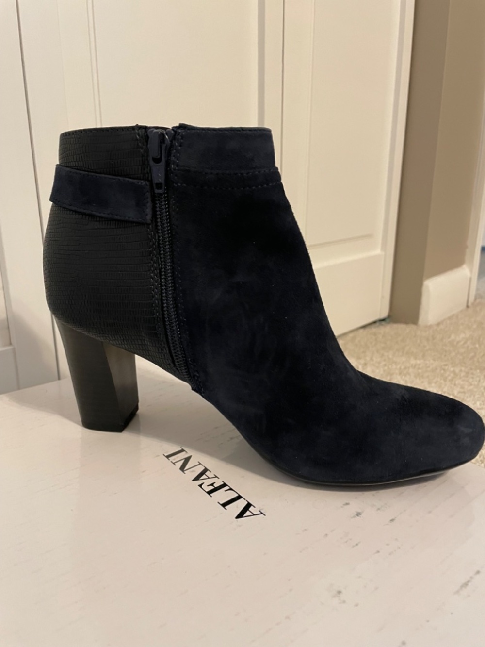 Alfani Blue Suede and Leather Boots. 3” Heel, size 7M, never worn - Picture 3 of 6